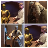 BEN: "Your father wanted you to have this when you were old enough, but your uncle wouldn't allow it." The old Jedi removes a silver cylinder with black details from a chest. BEN: "He feared you might follow old Obi-Wan on some damned-fool idealistic crusade like your father did." THREEPIO: "Sir, if you'll not be needing me, I'll close down for awhile." LUKE: "Sure, go ahead." The Golden droid's eyes go dark as he powers down. #starwars #anhwt #starwarstoycrew #jbscrew #blackdeathcrew #starwarstoypix #starwarstoyfigs #toyshelf